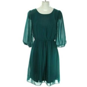 Enfocus Studios Dark Green Dress Long Sheer Sleeve